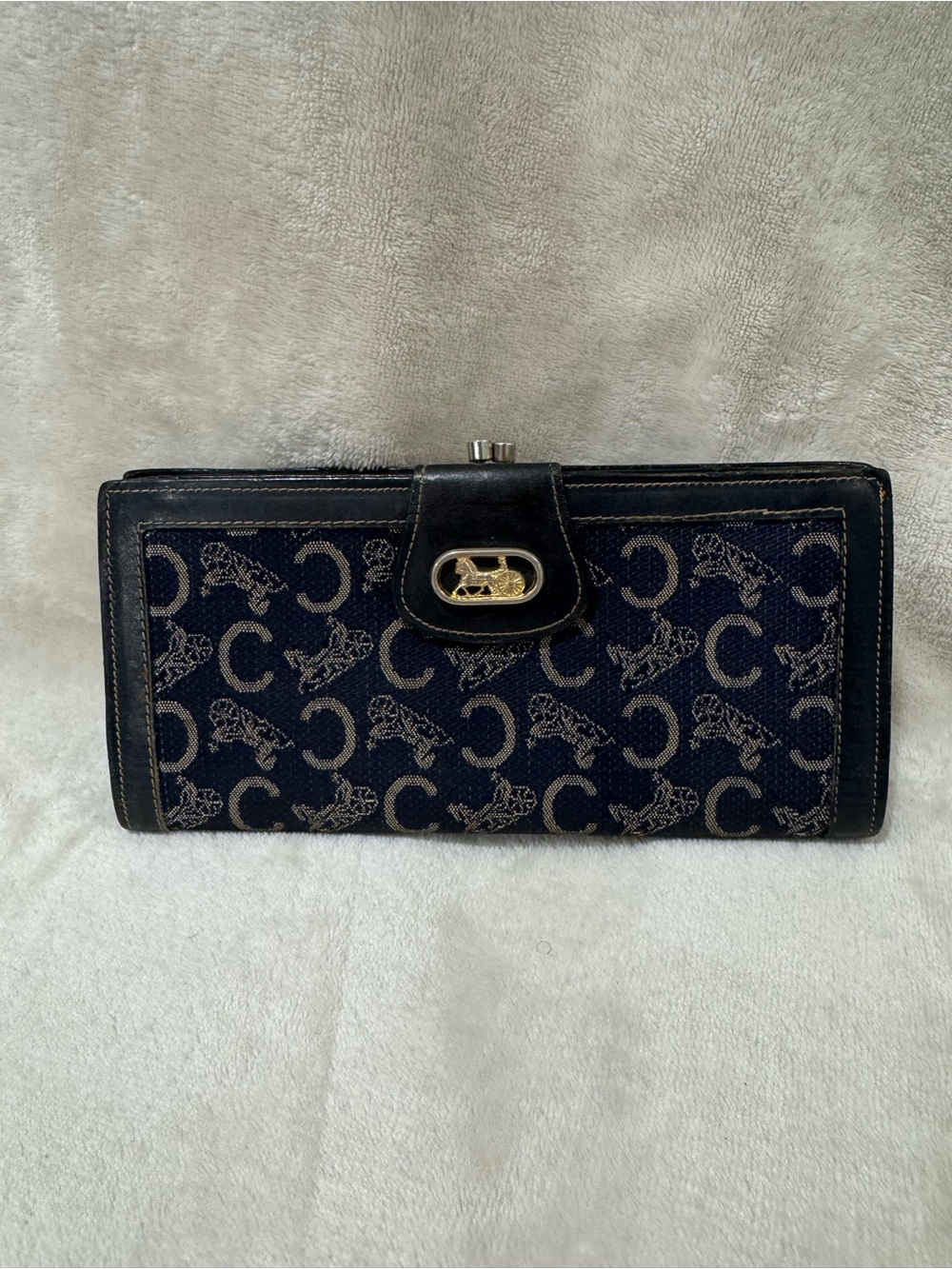 Vintage Macadam Celine Navy and Black Women's Wallet with Signature Pattern